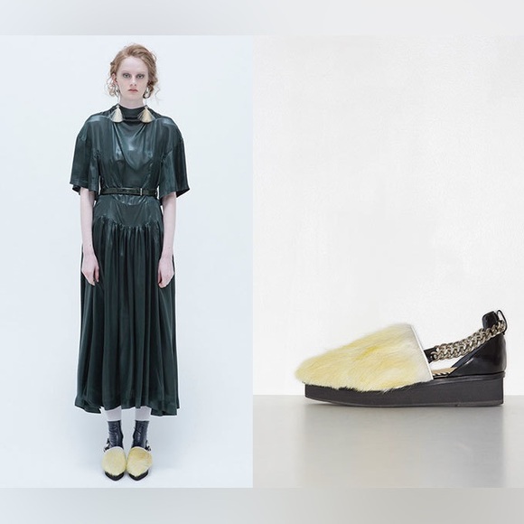 NWT TOGA PULLA Pony Hair Brown Cream Leather Chain Platform Loafer Flat Shoes 39 - Picture 5 of 17